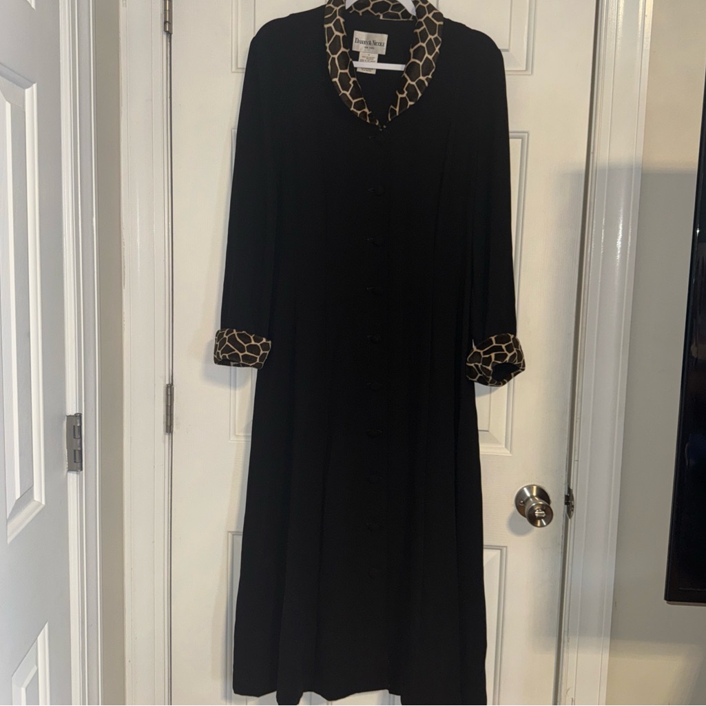 Vintage Danny & Nicole Black Dress With Animal Print Detailssize 14.